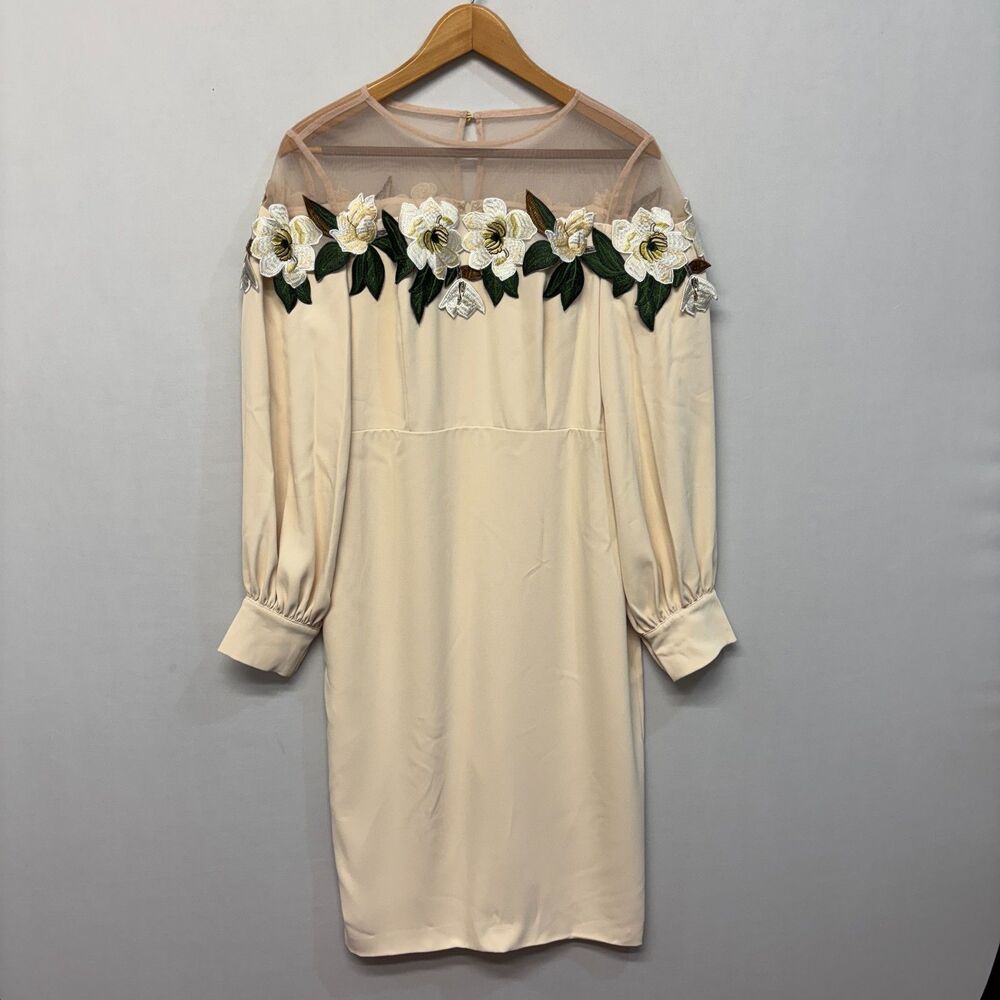 NWT Fehaute Women Long Sleeve Floral Embroidered Dress Size 8 Midi Boho D052 -2